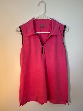 Talbots Hot Pink Sleeveless Zip Polo Tank with Black Trim